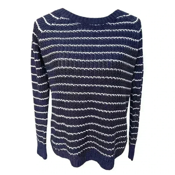 PINQUE Navy Blue and White Striped Crewneck Sweater Size Small Pullover - Picture 4 of 6